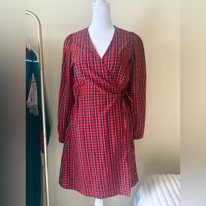 Old Navy Red Plaid Wrap Long Sleeve Dress